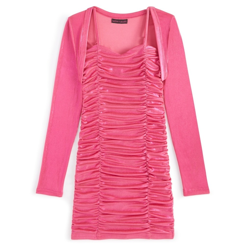With Jules Girls Ruched Sleeveless Dress & Shrug Set Size Large $110